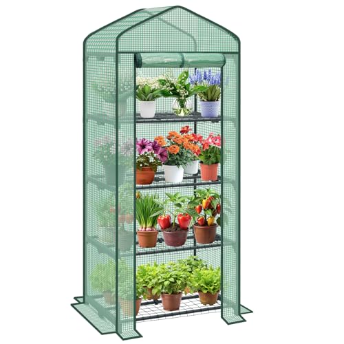 Sekey Mini Tomatengewächshaus mit 4 Regalböden, Folie Gewächshaus Klein Tomatenhaus Balkon Garten, Kleines Foliengewächshaus Stabil 160*70*50 cm, Grün von Sekey
