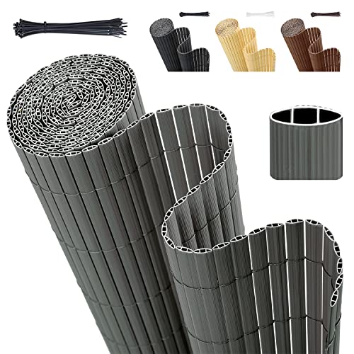 Sekey PVC Sichtschutzmatte 100x300m Doppelte Verstärkung Innen, Balkon Sichtschutz mit Kabelbindern, Sichtschutzzaun Windschutz Wasserdicht ohne Bohren für Balkon Garten, Grau von Sekey