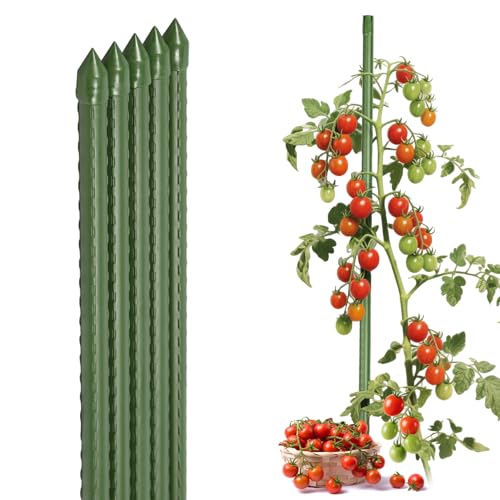 Sekey Tomaten Rankhilfe, Pflanzenstütze für Gurken, Bohnen, Himbeeren, Blumen, Kunststoff Beschichtetes Stahlrohr Rostfrei Pflanzenstäbe, 145 cm x 11 mm, 5 Stück von Sekey
