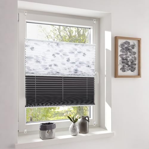 Sekey Plissee Day+Night Doppelplissee Verdunkelung ohne Bohren verspannt Lichtschutz 105x130cm Druck+Dunkelgrau Sekey Plissee Day+Night Doppelplissee Verdunkelung ohne Bohren verspannt Lichtschutz 105x130cm Druck+Dunkelgrau von Sekey