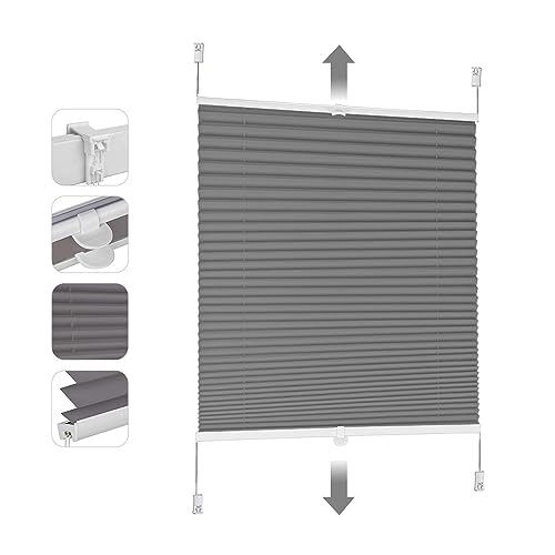 Sekey Plissee ohne Bohren Verdunkelung, Fenster Plissee Klemmfix Jalousie 45 cm breit, Verspannt Blickdicht Sonnenschutz Fensterollo, 45x100cm, Grau von Sekey