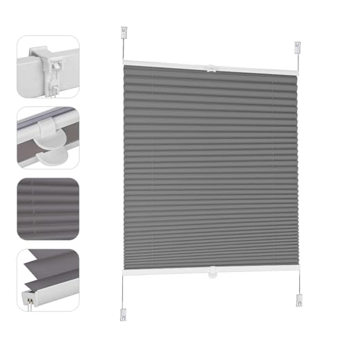 Sekey Plissee ohne Bohren Verdunkelung, Fenster Plissee Klemmfix Jalousie 50 cm breit, Verspannt Blickdicht Sonnenschutz Fensterollo, 50x120cm, Dunkelgrau Sekey Plissee ohne Bohren Verdunkelung, Fenster Plissee Klemmfix Jalousie 50 cm breit, Verspannt Blickdicht Sonnenschutz Fensterollo, 50x120cm, Dunkelgrau von Sekey