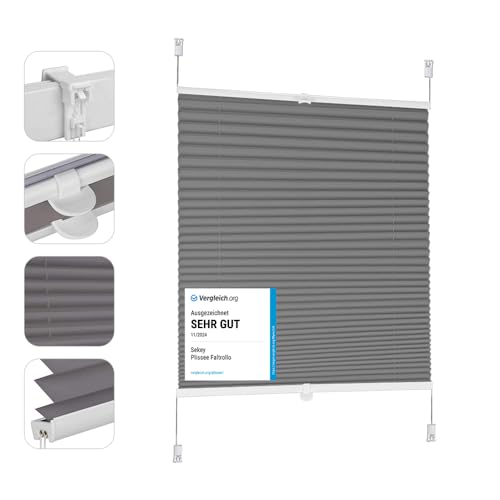 Sekey Plissee ohne Bohren Verdunkelung, Fenster Plissee Klemmfix Jalousie 75 cm breit, Verspannt Blickdicht Sonnenschutz Fensterollo, 75x210cm, Dunkelgrau Sekey Plissee ohne Bohren Verdunkelung, Fenster Plissee Klemmfix Jalousie 75 cm breit, Verspannt Blickdicht Sonnenschutz Fensterollo, 75x210cm, Dunkelgrau von Sekey