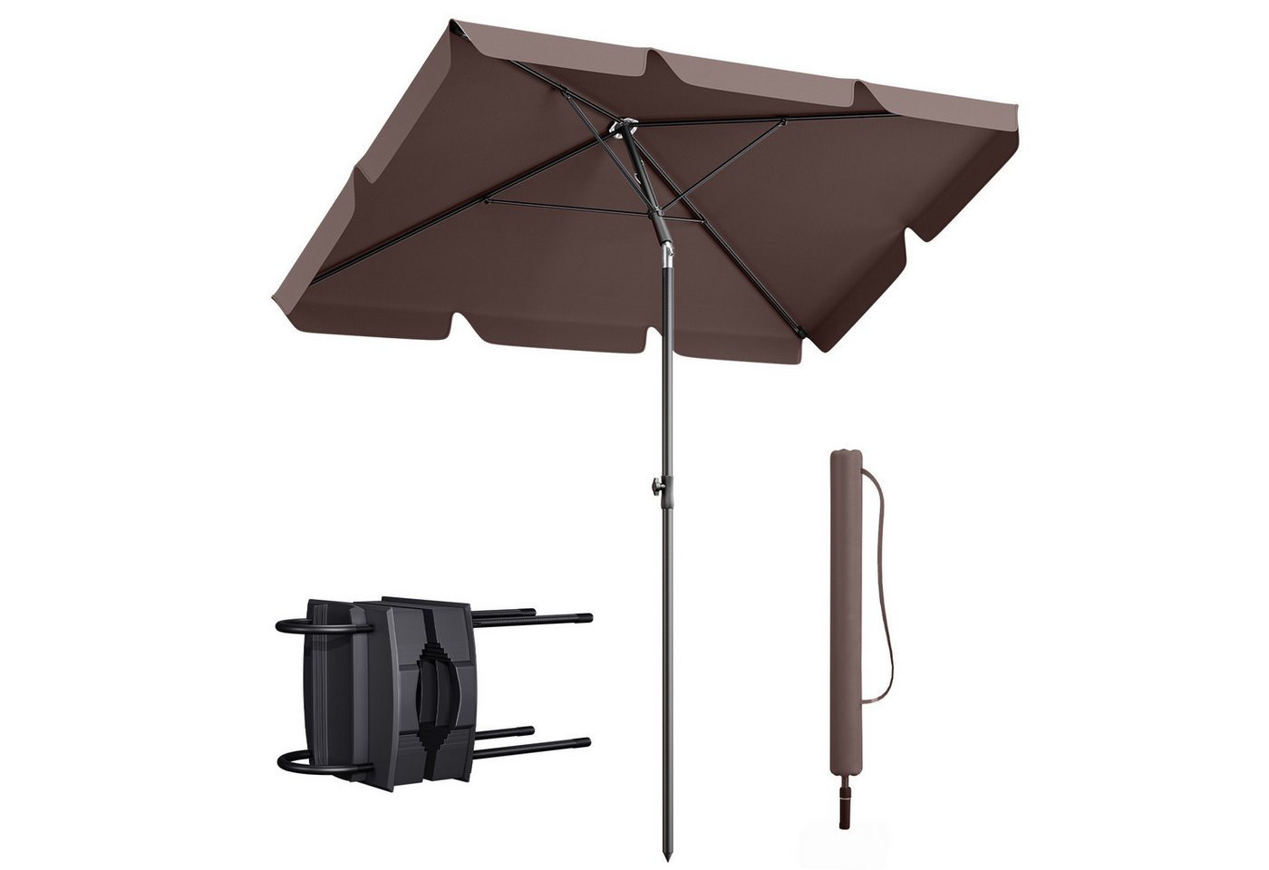 Sekey Rechteckschirm 200cm x 125cm Sonnenschirm Rechteckig Balkonschirm für Terrasse, LxB: 200,00x125,00 cm, Neigbar, UV50+ Sonnenschutz, Gartenschirm für Terrasse und Garten von Sekey