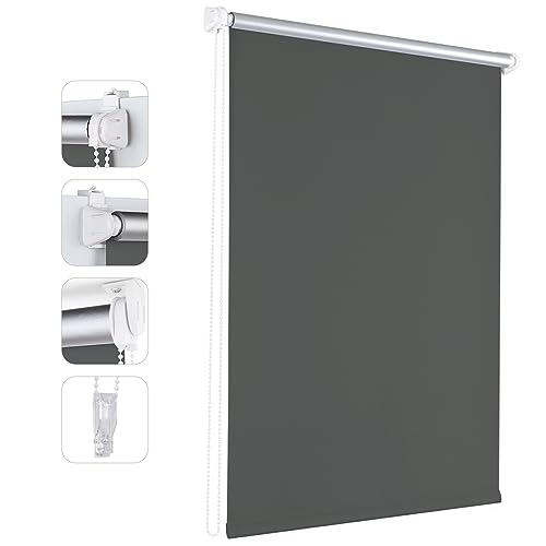 Sekey Rollo Verdunkelung ohne Bohren, Verdunkelungsrollo Dachfenster 55 cm breit, Seitenzugrollo Thermo Plissee Rollo für Fenster Klemmfix, 55x130cm, Grau von Sekey