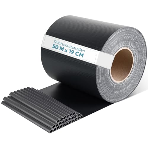 Sekey Sichtschutzstreifen für doppelstabmatten Blickdicht - 19 cm x 50 m - Doppelstabmattenzaun Sichtschutz - 26 Befestigungsclips, Anti-UV Wetterfest und Anti-Fading Windschutz, Anthrazit von Sekey