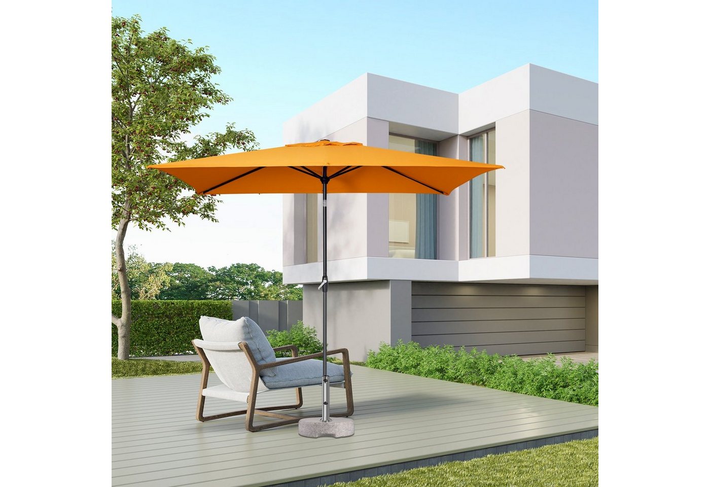 Sekey Sonnenschirm Rechteckig Gartenschirm groß Marktschirm 3 meter mit Kurbel, UPF 50+, mit/ohne LED-Lichtern, beidseitig um 30° knickbar, für Garten von Sekey