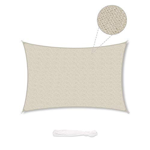 Sekey Sonnensegel 3x5m, Sonnenschutz, Rechteckig HDPE-Kunststoff, Winddicht Wasserdurchlässig UV-beständig Atmungsaktiv Reißfest, für Balkon Garten, mit Ösen und Befestigungsseile, Taupe von Sekey