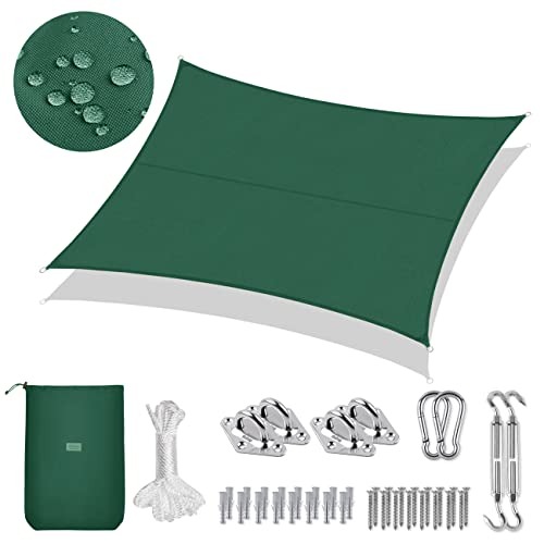 Sekey Sonnensegel Wasserdicht 4x5m Rechteckig mit Edelstahl Befestigungs Kit PES Polyester, Sonnenschutz 95% UV Schutz Windschutz Reißfest Wetterfest, für Balkon Garten, Grün von Sekey