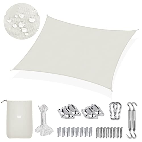 Sekey Sonnensegel Wasserdicht 2x3m Rechteckig mit Edelstahl Befestigungs Kit PES Polyester, Sonnenschutz 95% UV Schutz Windschutz Reißfest Wetterfest, für Balkon Garten, Weiß von Sekey