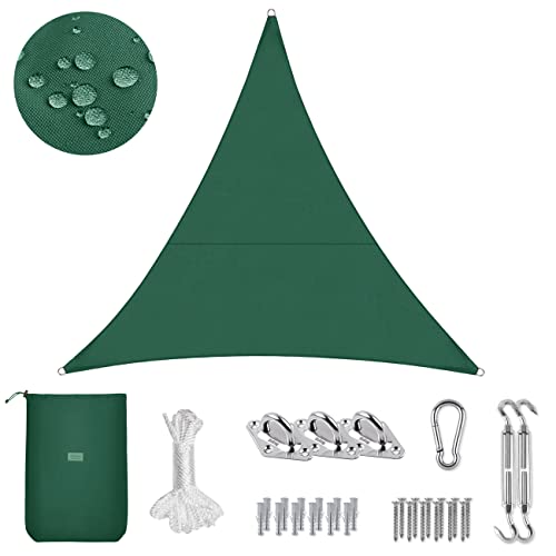 Sekey Sonnensegel Wasserdicht 3.6x3.6x3.6m Dreieckig mit Edelstahl Befestigungs Kit PES Polyester, Sonnenschutz 95% UV Schutz Windschutz Reißfest Wetterfest, für Balkon Garten, Grün von Sekey