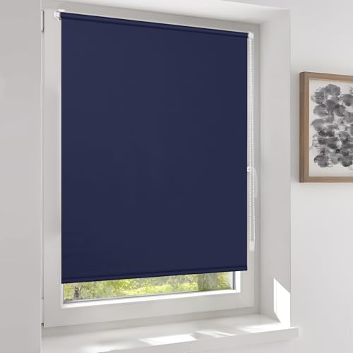 Sekey Verdunklungsrollo ohne Bohren Klemmfix Doppelseitig gleichfarbig Freihängendes Seitenzugrollo effektiver Sonnenschutz und Sichtschutz Rollo Verdunkelung 130x210cm Dunkelblau von Sekey