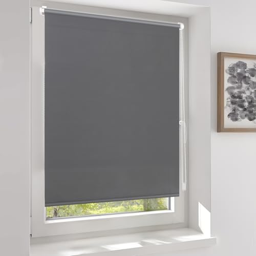 Sekey Verdunklungsrollo ohne Bohren Klemmfix Doppelseitig gleichfarbig Freihängendes Seitenzugrollo effektiver Sonnenschutz und Sichtschutz Rollo Verdunkelung 85x130cm Dunkelgrau von Sekey