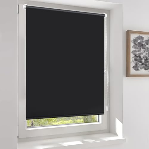 Sekey Verdunklungsrollo ohne Bohren Klemmfix Doppelseitig gleichfarbig Freihängendes Seitenzugrollo effektiver Sonnenschutz und Sichtschutz Rollo Verdunkelung 85x150cm Schwarz von Sekey
