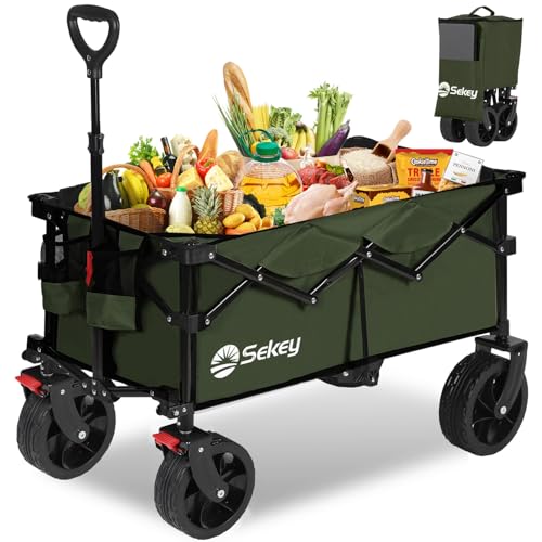 Sekey XXL Bollerwagen Faltbar mit Bremsen 150L 150KG, Breite Reifen Alle Gelände, Patentiert Zusammenfaltbar aus 4 Richtungen, Kein Zusammenbau erforderlich, XXL 4020, Dunkelgrün Sekey XXL Bollerwagen Faltbar mit Bremsen 150L 150KG, Breite Reifen Alle Gelände, Patentiert Zusammenfaltbar aus 4 Richtungen, Kein Zusammenbau erforderlich, XXL 4020, Dunkelgrün von Sekey