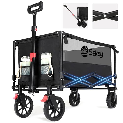 Sekey XXL Bollerwagen Faltbar mit Bremsen 160L 150KG Belastbar, Faltbarer Bollerwagen Geländetauglich, Klappbarer Handwagen Strand Camping Einkaufen, XXL-Sieger 3011, Schwarz mit Grau von Sekey