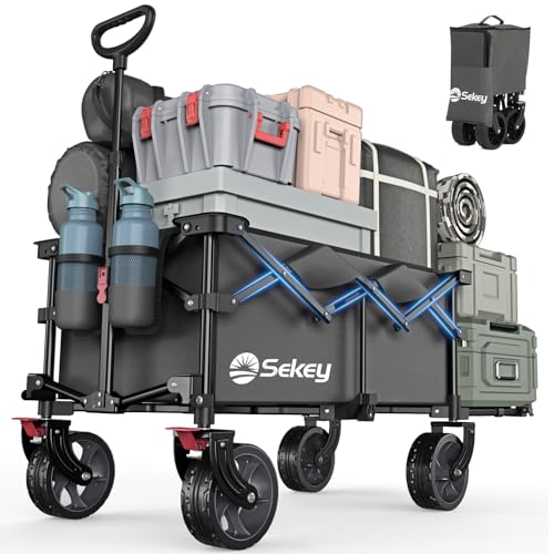 Sekey XXL Bollerwagen Faltbar mit Erweiterbarer Heckklappe 135L & 200L, Faltbarer Bollerwagen Klappbar Angelwagen Zusammenfaltbar aus Vier Richtungen bis 150KG, Flexi 4019, Grau von Sekey