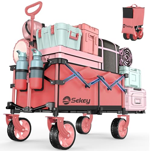 Sekey XXL Bollerwagen Faltbar mit Erweiterbarer Heckklappe 135L & 200L, Faltbarer Bollerwagen Klappbar Angelwagen Zusammenfaltbar aus Vier Richtungen bis 150KG, Flexi 4019, Rosa mit Schwarz Sekey XXL Bollerwagen Faltbar mit Erweiterbarer Heckklappe 135L & 200L, Faltbarer Bollerwagen Klappbar Angelwagen Zusammenfaltbar aus Vier Richtungen bis 150KG, Flexi 4019, Rosa mit Schwarz von Sekey