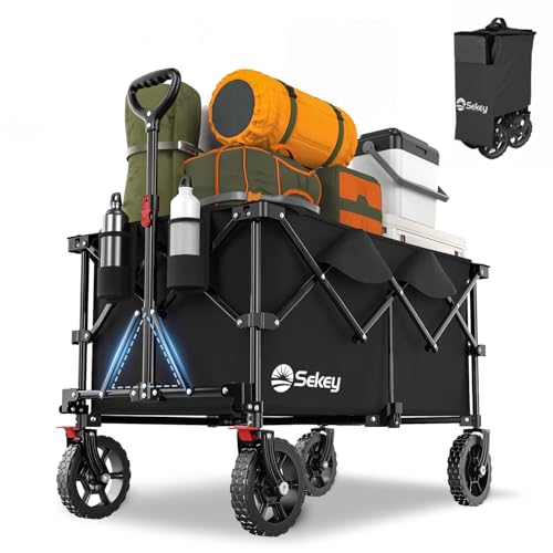 Sekey XXL Plus Bollerwagen Faltbar 200L 200KG Tragkraft, Faltbarer Bollerwagen Geländetauglich mit Bremsen, Handwagen Patentiert Klappbar aus Vier Richtungen, XXL-PlusG 4010, Tiefschwarz von Sekey