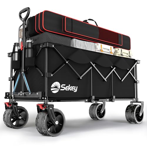 Sekey XXXL Bollerwagen Faltbar 300L 150KG Belastbar, Faltbarer Bollerwagen 17x10 cm Extra Breite Reifen Alle Gelände, Patentiert Klappbar aus Vier Richtungen, XXXL-Super 4013, Schwarz von Sekey