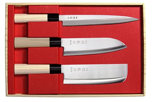 Japanisches 3er Messerset SekiRyu Sashimi, Santoku & Nakiri - SR800. Klinge aus Rostfreiem Stahl von Seki Riu