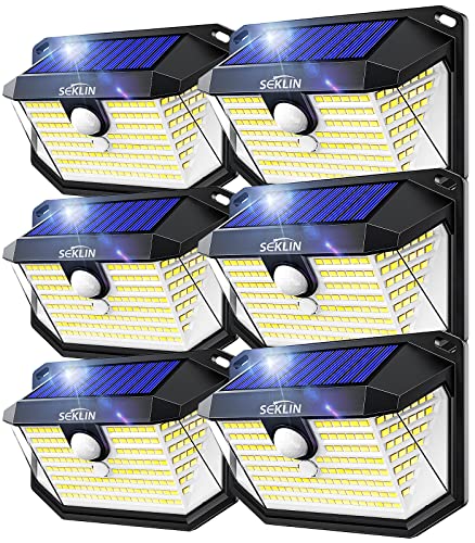 Solarlampen für Außen mit Bewegungsmelder - 159 LED 270°-Weitwinkel-Wandleuchten IP65 Flutbeleuchtung für Zaun-Garten - Energieeffizient Sicher und Praktisch (6er-Pack, 3 Beleuchtungsmodi) von Seklin