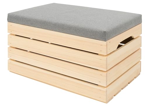 Sektum Ran Sitztruhe mit stauraum Holz - polsterbank Sitzbox - sitzbank mit stauraum - aufbewahrungsbox mit Deckel - schuhbank mit sitzfläche 50 x 40 x 35 cm von Sektum Ran