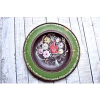 Vintage Holzplatte Wohnkultur Dekorative Holztablett Handbemalte Platte Wanddekor Rustikales Dekor von SekulidisAntiques