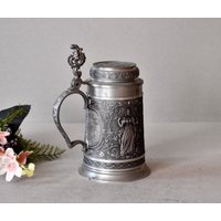 Vintage Zink Bierkrug Bmf Keramik Wohnkultur Rustikaler Deutscher von SekulidisAntiques