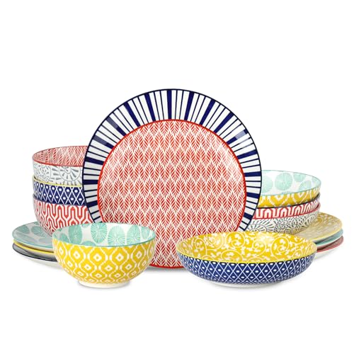 Selamica Keramik-Geschirr-Set, 16-teilig, Keramik-Geschirr-Set für 4, Küchenteller und Schüsseln, Speiseteller-Set für Salat, Dessert, Müslischalen, Suppenteller, Pastaschüssel Selamica Keramik-Geschirr-Set, 16-teilig, Keramik-Geschirr-Set für 4, Küchenteller und Schüsseln, Speiseteller-Set für Salat, Dessert, Müslischalen, Suppenteller, Pastaschüssel von Selamica