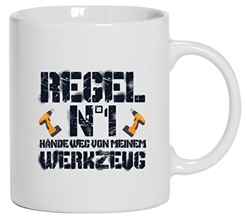 Handwerker Kaffeetasse Kaffeebecher mit Hände weg von meinem Werkzeug Motiv von ShirtStreet, Größe: onesize,Weiß von Selberbedrucken