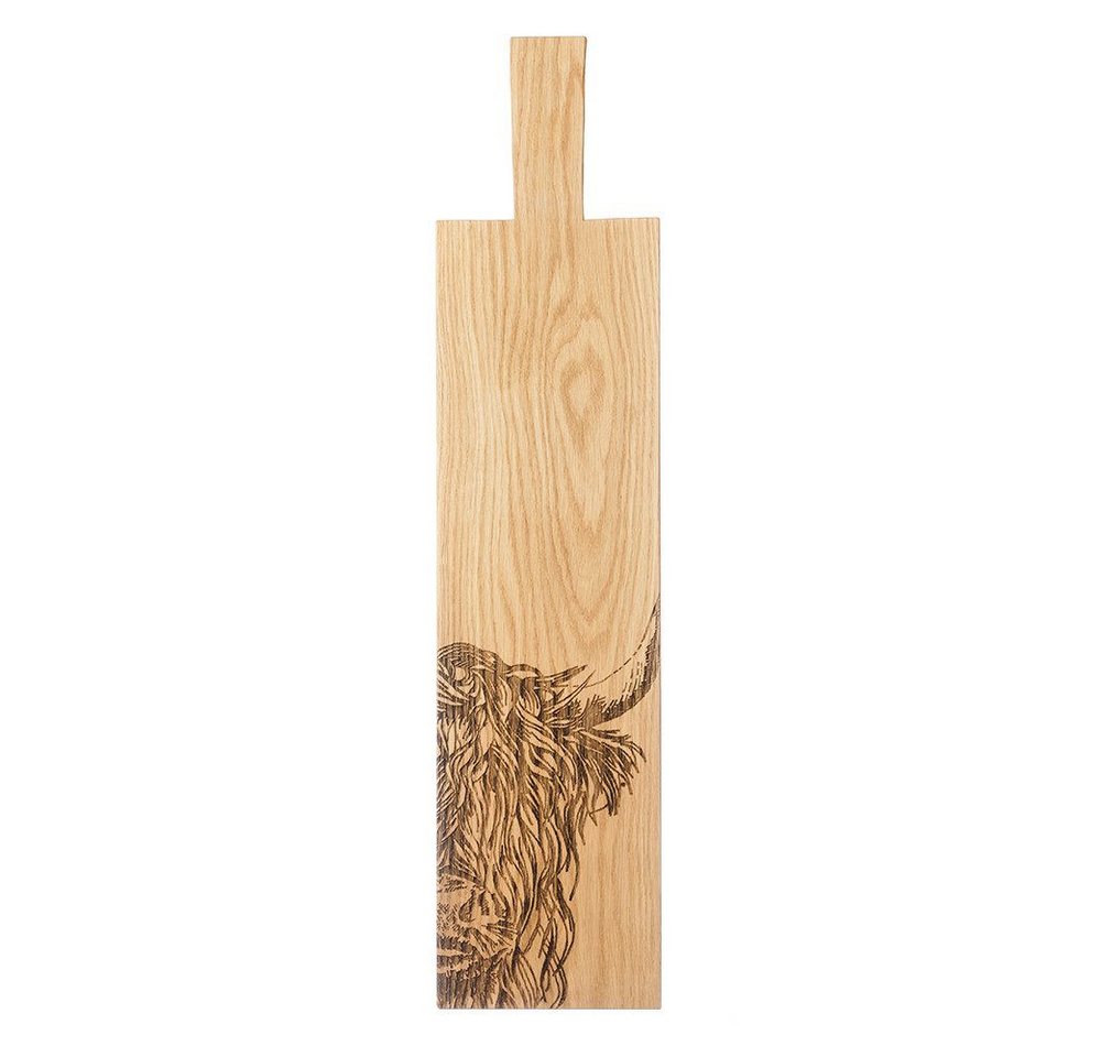 Selbrae House Ltd Servierplatte Servierpaddel aus Eiche mit Hochlandrind Gravur, Schottische Eiche von Selbrae House Ltd