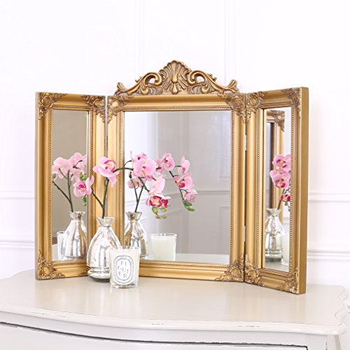 Select Mirror Ella Mirror - Tri Fold Frisierkommode Kosmetikspiegel - 74 cm x 55 cm (Gold) von Select Mirrors