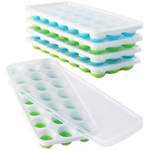 Eiswürfelbehälter mit Deckel, BPA-frei, 4 Packungen mit leicht zu lösender Eiswürfelform aus Silikon mit Deckel, stapelbar, kein Verschütten, 84 Kugeln, klein, spülmaschinenfest, blau und grün von Select4U