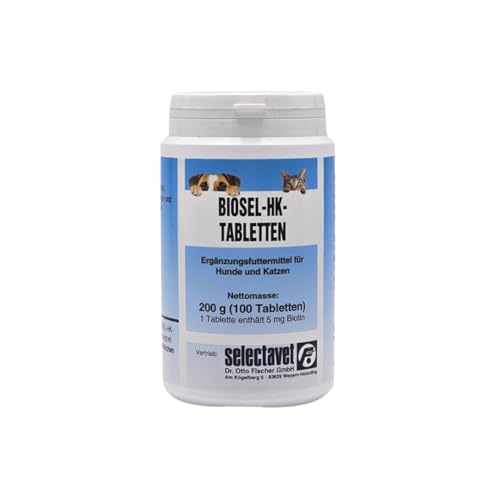 Selectavet Biosel-HK Tabletten | 100 Stück | Ergänzungsfuttermittel für Hunde und Katzen | Zur Unterstützung des natürlichen Haut- und Haarwachstums | Enthält Biotin Selectavet Biosel-HK Tabletten | 100 Stück | Ergänzungsfuttermittel für Hunde und Katzen | Zur Unterstützung des natürlichen Haut- und Haarwachstums | Enthält Biotin von Selectavet