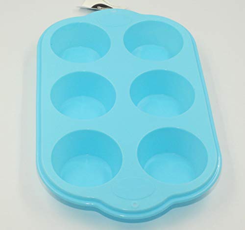 6 Großer Cup-Silikon Brötchen/Muffinform antihaftbeschichtet Dose Backblech Pudding Form blau von Selecto Bake