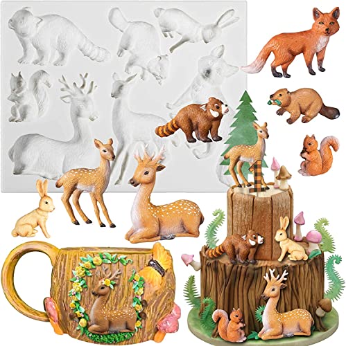 Dschungel Safari Waldtier Fondant Silikonform Fuchs Eichhörnchen Rubbit Waschbär Biber Elch Sika Hirsch für Kuchen Dekorieren Cupcake Topper Schokolade Polymer Ton 7-Form 2,5-8,4 cm von Selecto Bake