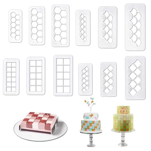 Selecto Bake 12 Stück Kuchen Fondant Ausstecher, Fischschuppen Fondant Ausstechformen 4 Größen Geometrische Keksform Dekorieren Keksausstecher Kuchen Bordüre Dekorieren Werkzeug für Quadrat, Sechseck von Selecto Bake