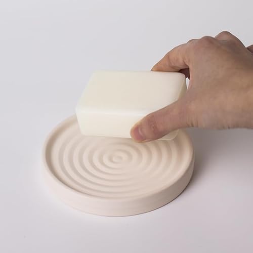 Selegna Diatomit Seifenhalter, kreisförmiges Design mit Rippenmuster, saugfähige Badeseifenschale (Beige) von Selegna