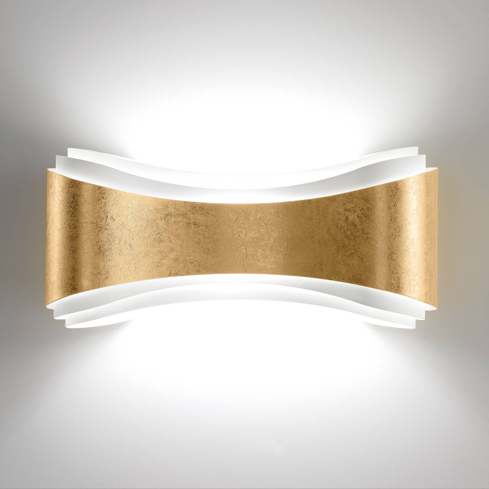 LED-Wandampe Ionica aus Stahl mit Blattgolddekor von Selène