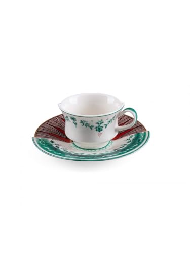 Seletti CHUCUITO Hybrid Teetasse Set mit Untertasse Elegant Hybrid Tisch Western Orientalisch Blumen Muster Modern Robust Untertasse Schwarz Tee von Seletti