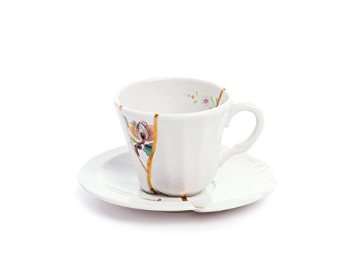 Seletti Kintsugi Tasse mit Untertasse aus Porzellan und 24 Karat Gold mod.3 von Seletti