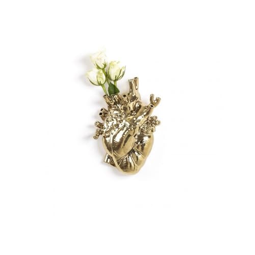 Seletti „Love in Bloom“ Gold Vase, Herz, Goldbeschichtung. von Seletti
