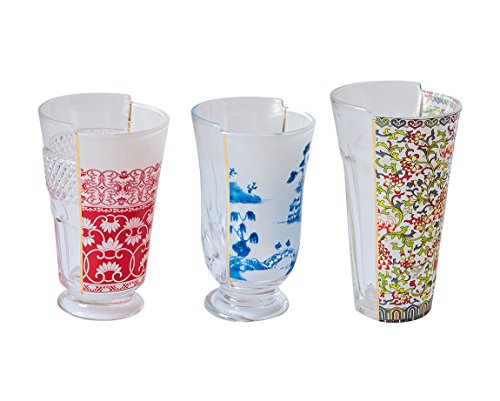 Seletti Set 3 Gläser aus Glas Hybrid-Clarice Ø 8,5-9,1 H 14,8-15,2 von Seletti