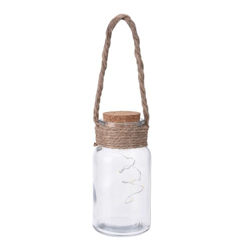 LED Laterne 6,5x15cm mit Kork und Jute Henkel inkl. Batterien Warmweiß - stimmungsvolles Deko Licht - Dekorative Beleuchtung für Terasse Garten Wohnzimmer - Glaslaterne Gartendeko von Self Import Agencies