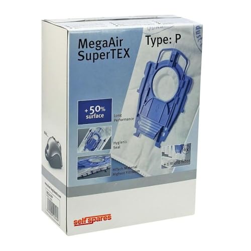 4 Stück Staubsaugerbeutel Typ P kompatibel mit Bosch Megaair Super Tex und Siemens BBZ41FP, BBZ123FP, VZ41AFP und Motorschutz Micro Hygienefilter - von Self Spares