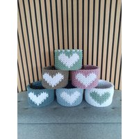 Korb Herzchenkorb Selfmade Gehäkelt Baumwolle Häkelkorb Aufbewahrungskorb von SelfMadeByBine