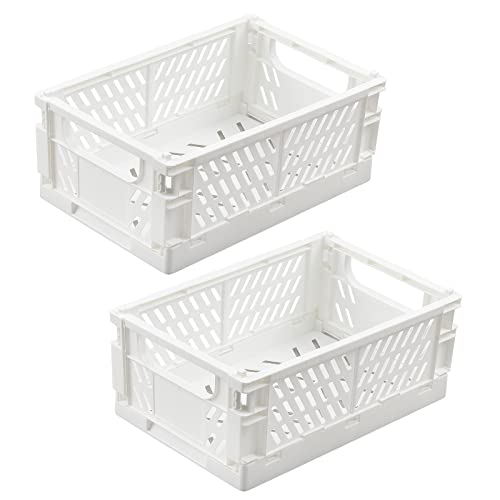 SelfTek 2 Stück Klappkisten Set, 2 Stück großer klappbox, Faltbarer Obstkorb aus Kunststoff, klappkorb für Küche,Arbeitszimmer und Büro, 25 x 16,5 x 10 cm (Weiß) von SelfTek