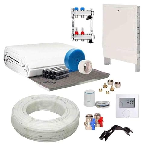 Fußbodenheizung Warmwasser Set 40m² Tackersystem 30 mm Rollbahn PE-RT Rohr VA15 Regelung D von Selfio