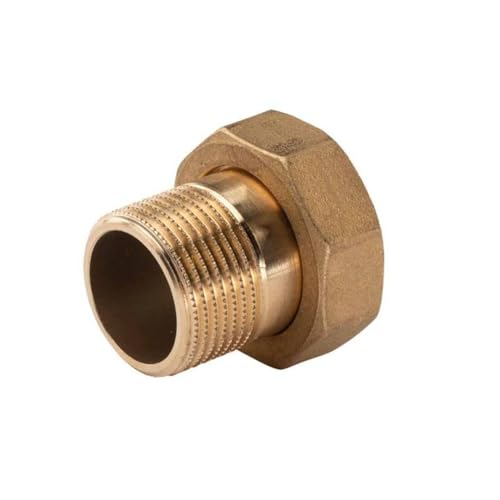 Messing Gewinde-Fitting Schaft flachdichtend mit Kappe 3/4'AG (DN 20) - 1'IG (DN 25) - schwere Ausführung von Selfio